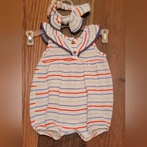 Emily & Oliver Striped Kids Romper with Headband